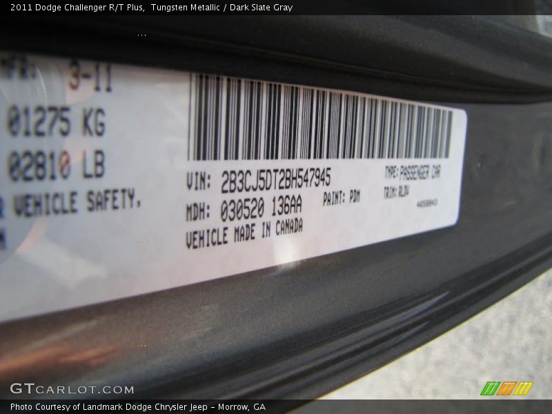 Tungsten Metallic / Dark Slate Gray 2011 Dodge Challenger R/T Plus