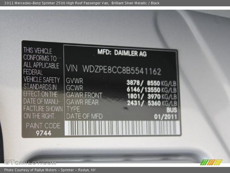 Brilliant Silver Metallic / Black 2011 Mercedes-Benz Sprinter 2500 High Roof Passenger Van