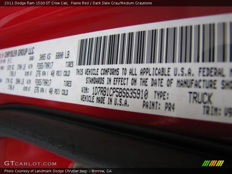 Flame Red / Dark Slate Gray/Medium Graystone 2011 Dodge Ram 1500 ST Crew Cab