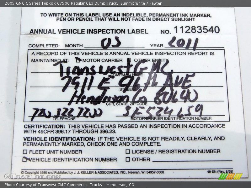 Summit White / Pewter 2005 GMC C Series Topkick C7500 Regular Cab Dump Truck