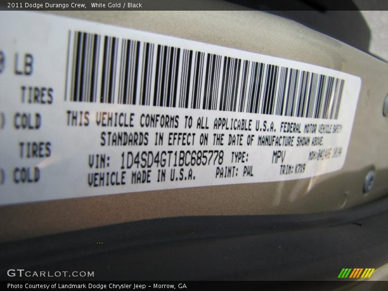 White Gold / Black 2011 Dodge Durango Crew