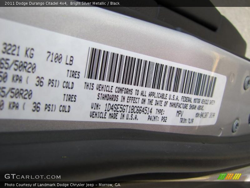 Bright Silver Metallic / Black 2011 Dodge Durango Citadel 4x4