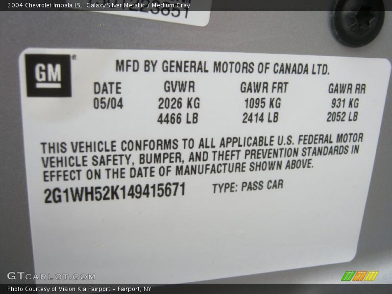 Galaxy Silver Metallic / Medium Gray 2004 Chevrolet Impala LS