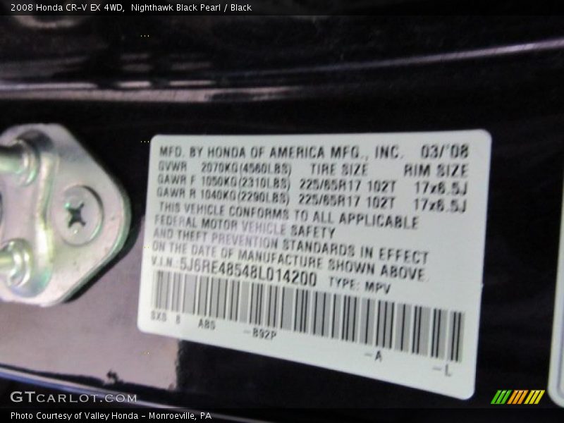Nighthawk Black Pearl / Black 2008 Honda CR-V EX 4WD