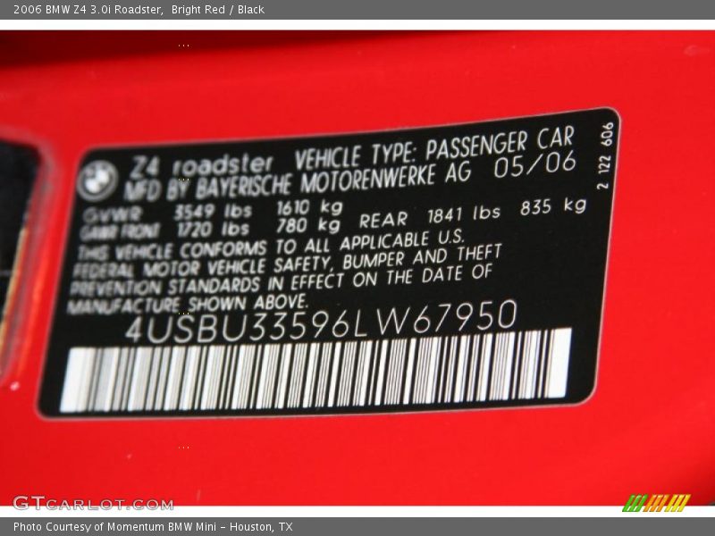 Bright Red / Black 2006 BMW Z4 3.0i Roadster