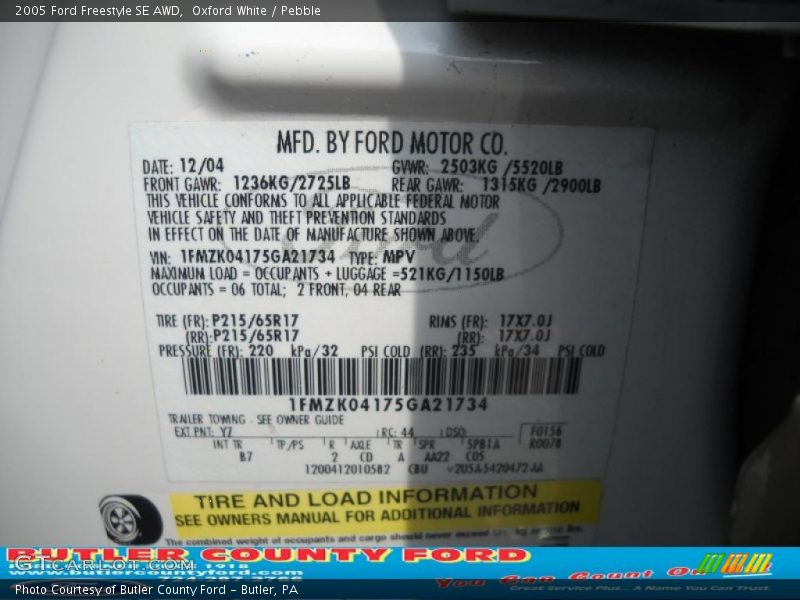 Oxford White / Pebble 2005 Ford Freestyle SE AWD