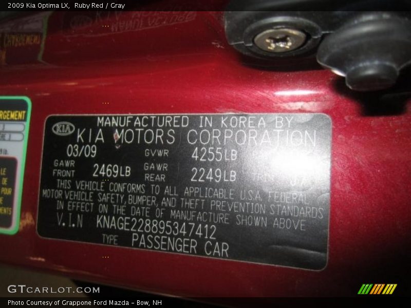 Ruby Red / Gray 2009 Kia Optima LX
