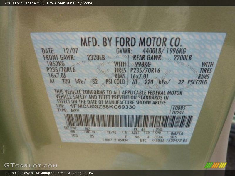 Kiwi Green Metallic / Stone 2008 Ford Escape XLT