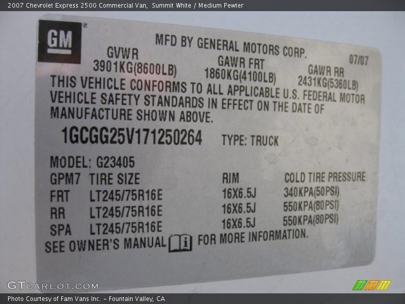 Summit White / Medium Pewter 2007 Chevrolet Express 2500 Commercial Van