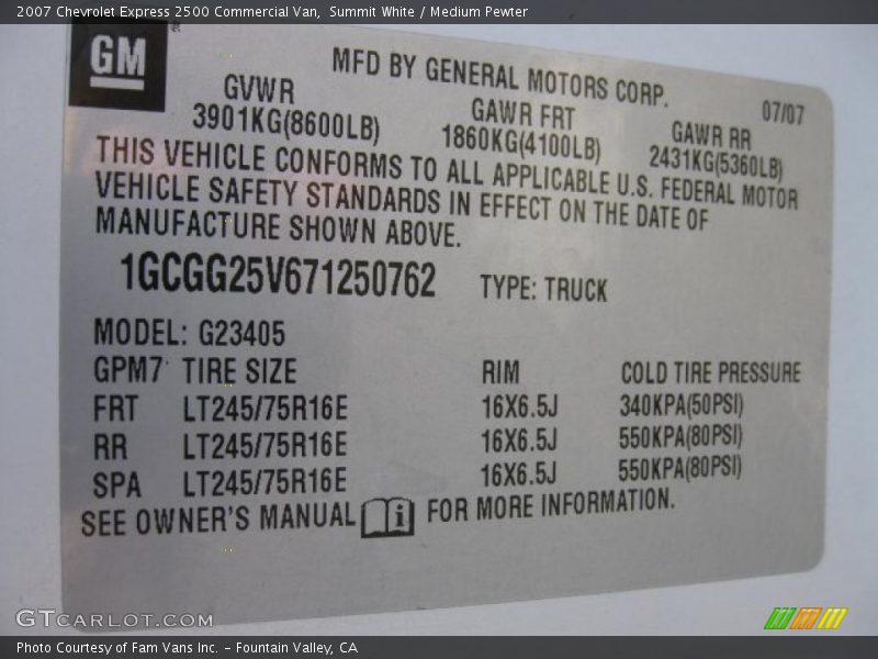 Summit White / Medium Pewter 2007 Chevrolet Express 2500 Commercial Van