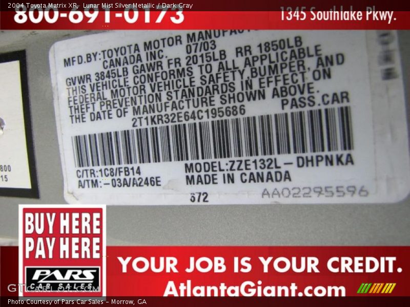 Lunar Mist Silver Metallic / Dark Gray 2004 Toyota Matrix XR