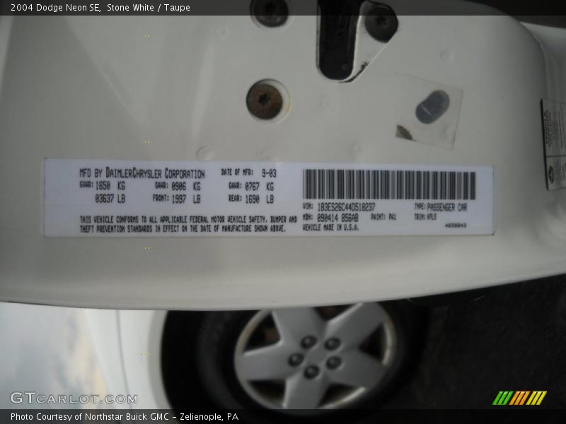 Stone White / Taupe 2004 Dodge Neon SE