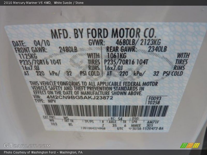 White Suede / Stone 2010 Mercury Mariner V6 4WD