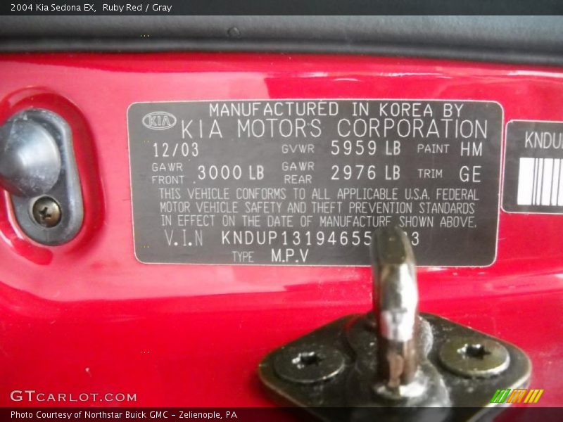 Ruby Red / Gray 2004 Kia Sedona EX