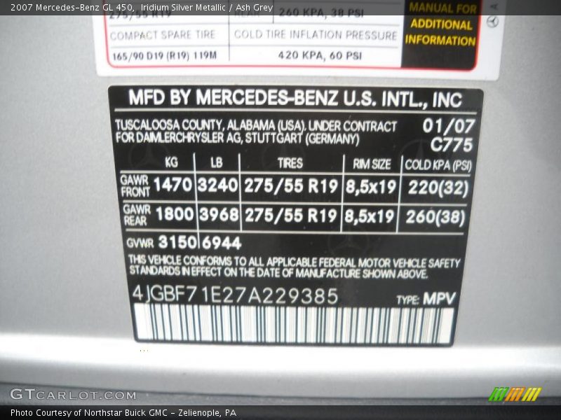 Iridium Silver Metallic / Ash Grey 2007 Mercedes-Benz GL 450
