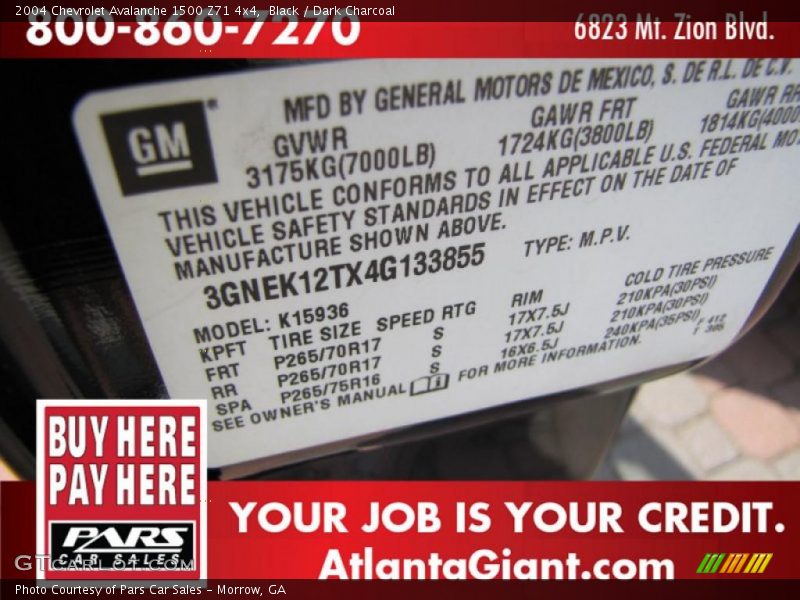 Black / Dark Charcoal 2004 Chevrolet Avalanche 1500 Z71 4x4