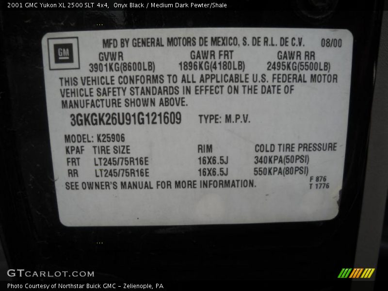 Onyx Black / Medium Dark Pewter/Shale 2001 GMC Yukon XL 2500 SLT 4x4