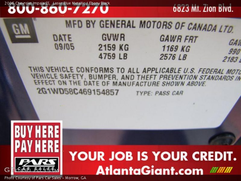 Laser Blue Metallic / Ebony Black 2006 Chevrolet Impala SS