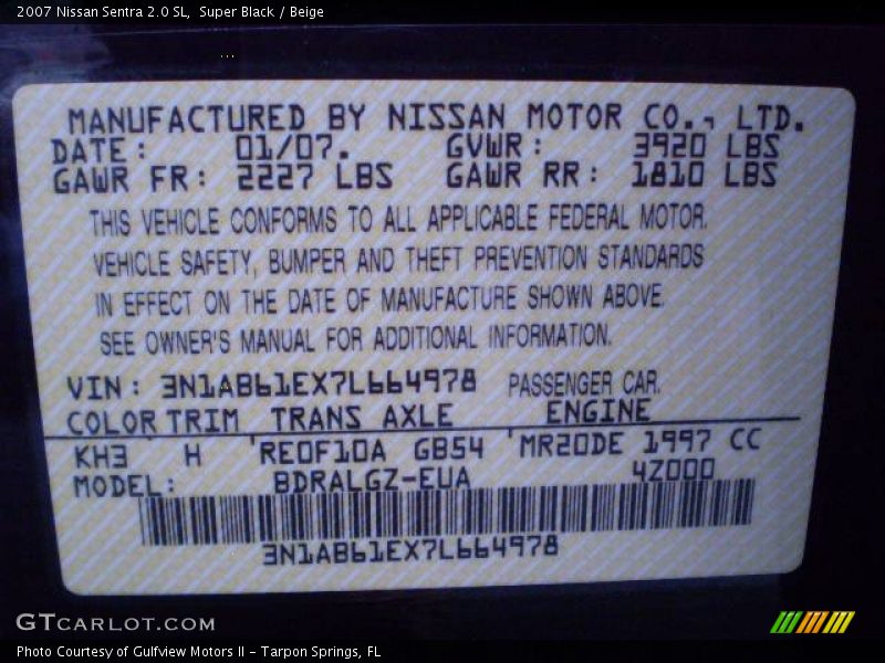 Super Black / Beige 2007 Nissan Sentra 2.0 SL