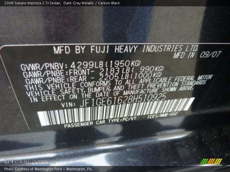 Dark Gray Metallic / Carbon Black 2008 Subaru Impreza 2.5i Sedan