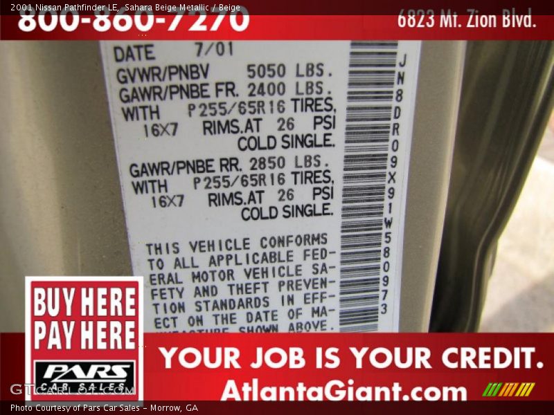 Sahara Beige Metallic / Beige 2001 Nissan Pathfinder LE