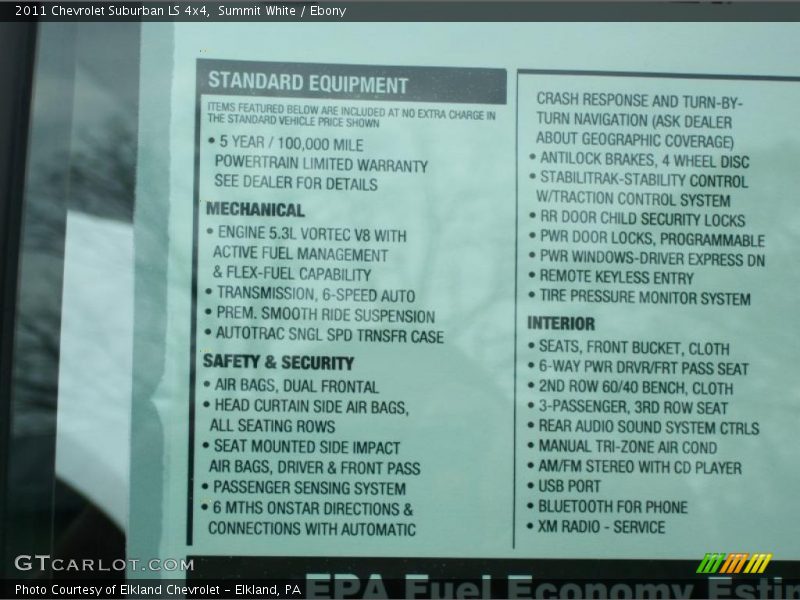  2011 Suburban LS 4x4 Window Sticker