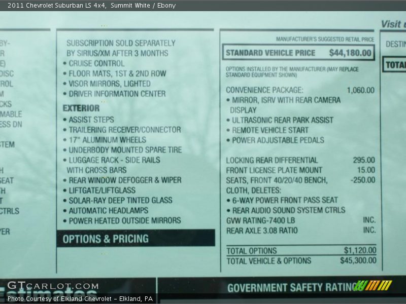  2011 Suburban LS 4x4 Window Sticker