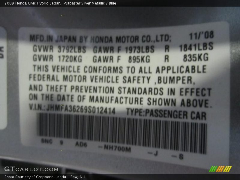 Alabaster Silver Metallic / Blue 2009 Honda Civic Hybrid Sedan