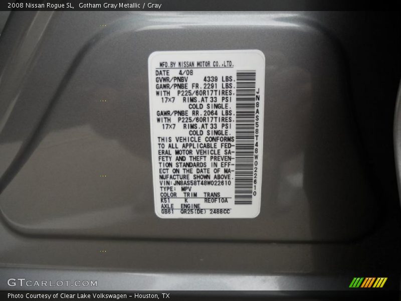 Gotham Gray Metallic / Gray 2008 Nissan Rogue SL
