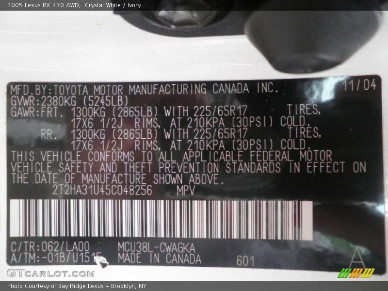 Crystal White / Ivory 2005 Lexus RX 330 AWD