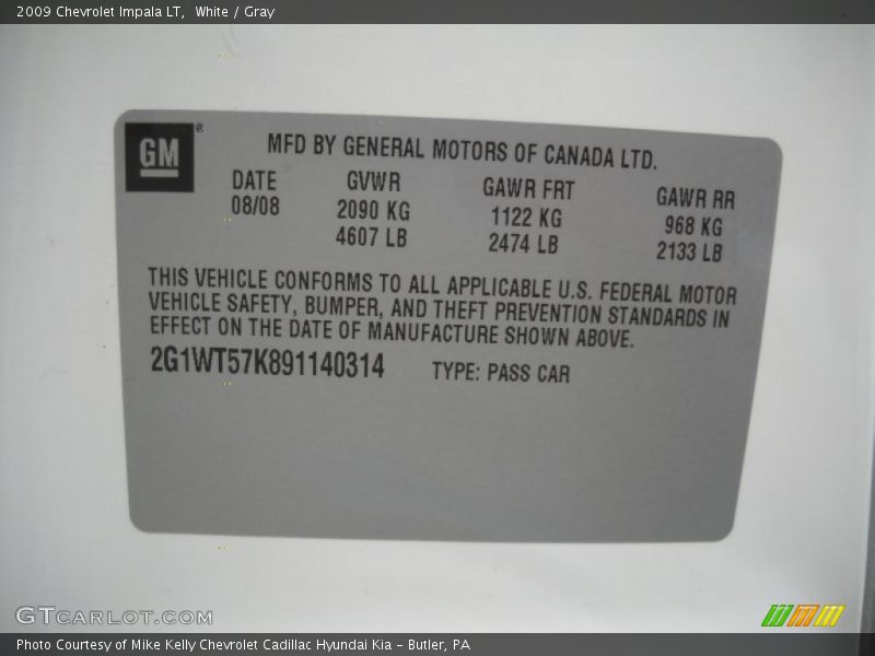 White / Gray 2009 Chevrolet Impala LT