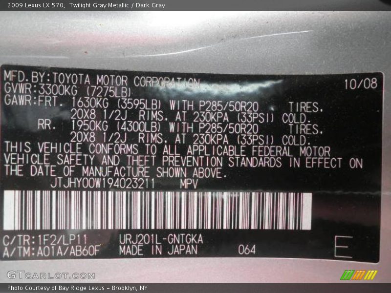 Twilight Gray Metallic / Dark Gray 2009 Lexus LX 570