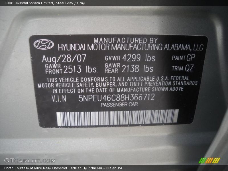 Steel Gray / Gray 2008 Hyundai Sonata Limited