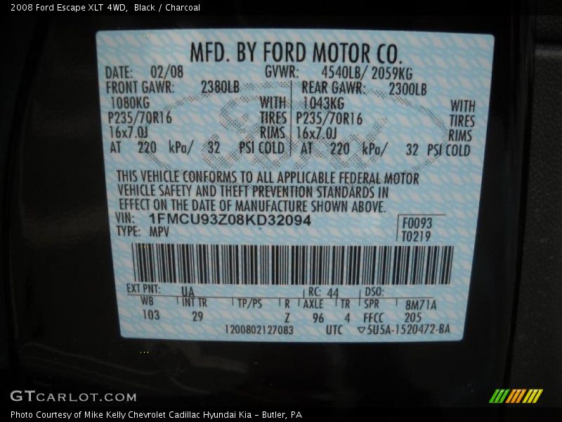 Black / Charcoal 2008 Ford Escape XLT 4WD