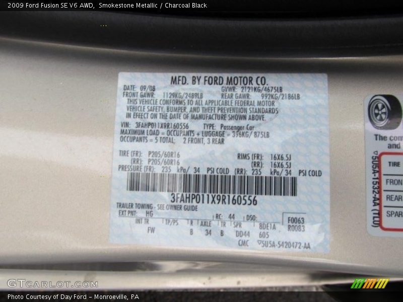 Smokestone Metallic / Charcoal Black 2009 Ford Fusion SE V6 AWD