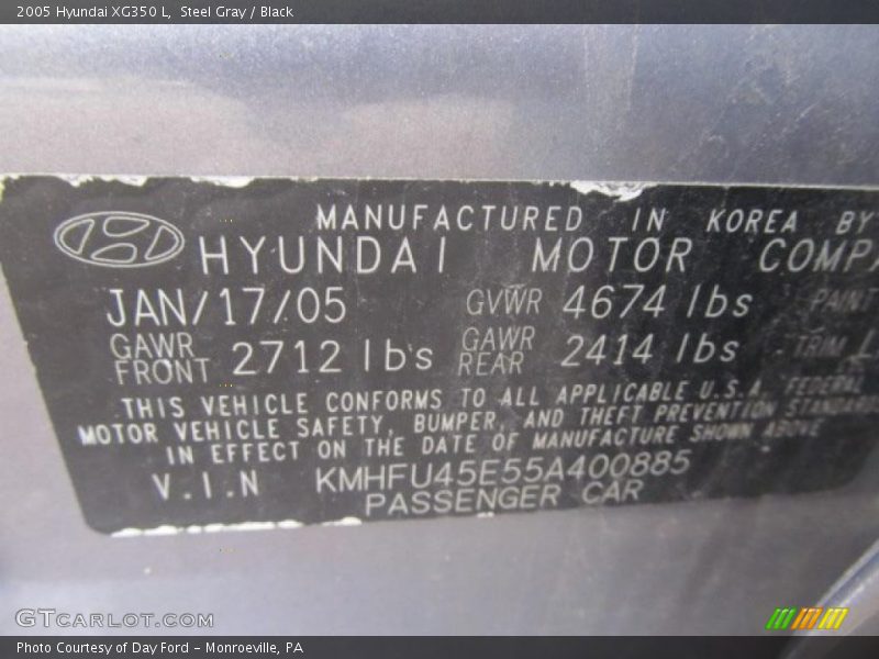 Steel Gray / Black 2005 Hyundai XG350 L