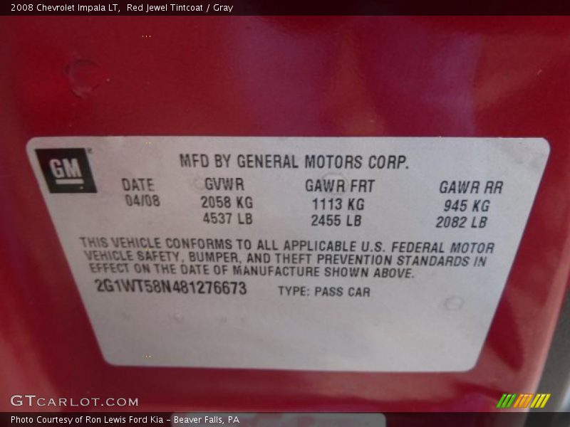 Red Jewel Tintcoat / Gray 2008 Chevrolet Impala LT