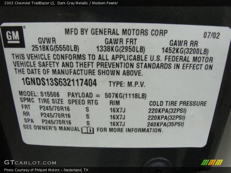 Dark Gray Metallic / Medium Pewter 2003 Chevrolet TrailBlazer LS