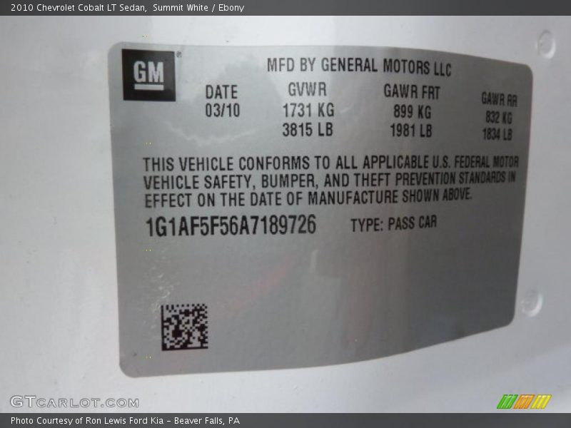 Summit White / Ebony 2010 Chevrolet Cobalt LT Sedan