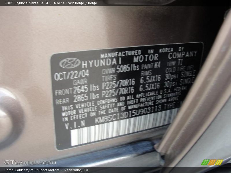 Mocha Frost Beige / Beige 2005 Hyundai Santa Fe GLS