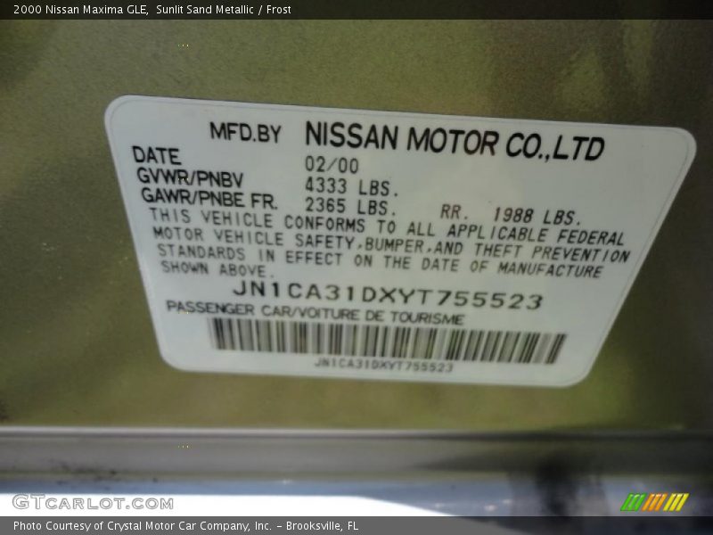 Sunlit Sand Metallic / Frost 2000 Nissan Maxima GLE
