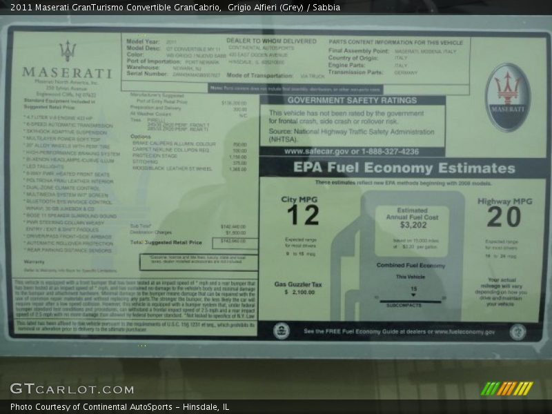  2011 GranTurismo Convertible GranCabrio Window Sticker