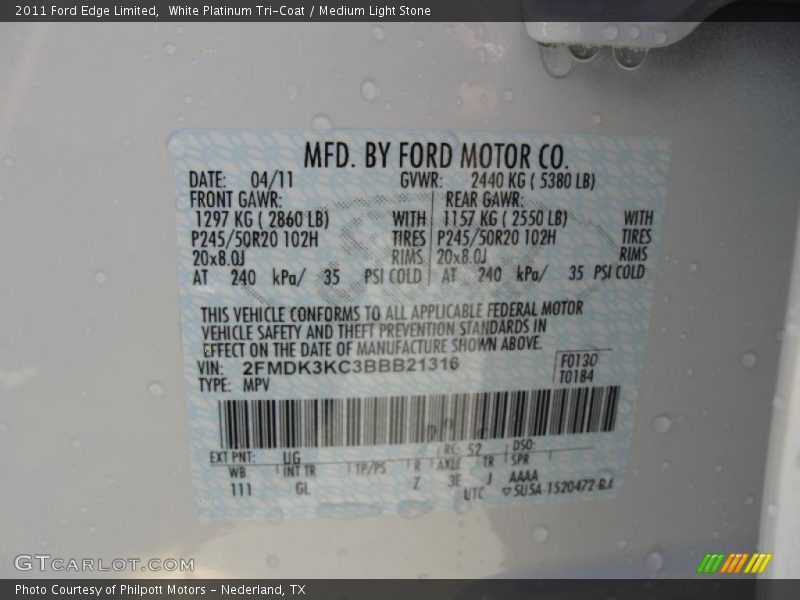 White Platinum Tri-Coat / Medium Light Stone 2011 Ford Edge Limited