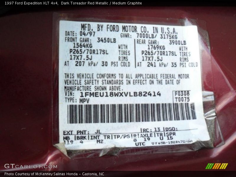 Dark Toreador Red Metallic / Medium Graphite 1997 Ford Expedition XLT 4x4