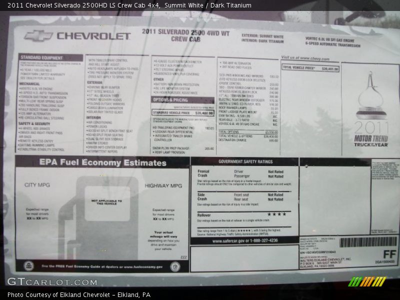  2011 Silverado 2500HD LS Crew Cab 4x4 Window Sticker