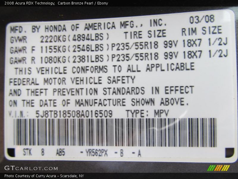 Carbon Bronze Pearl / Ebony 2008 Acura RDX Technology