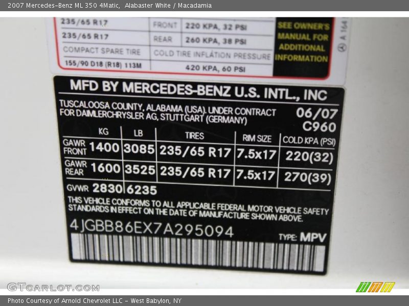 Alabaster White / Macadamia 2007 Mercedes-Benz ML 350 4Matic
