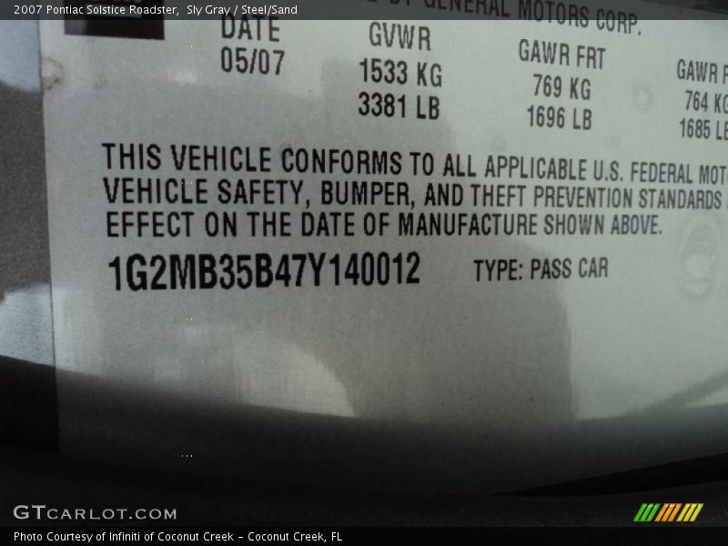 Sly Gray / Steel/Sand 2007 Pontiac Solstice Roadster