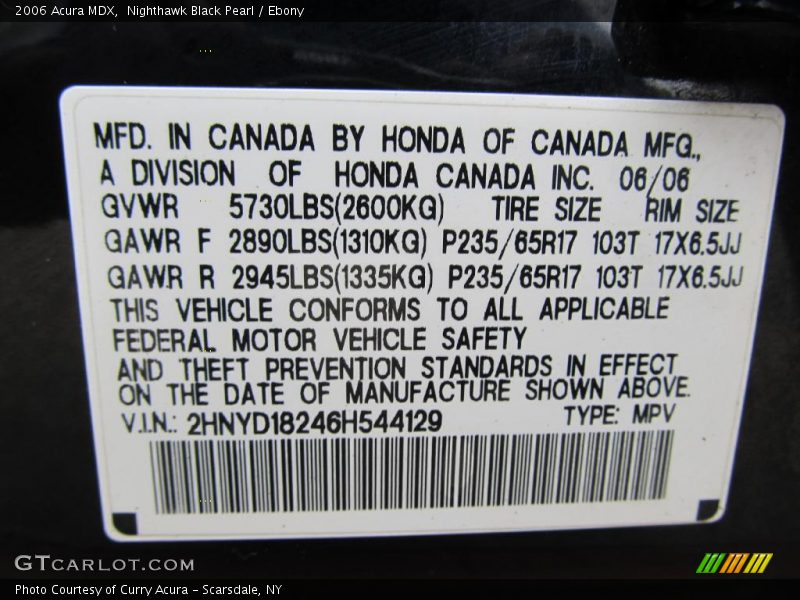 Nighthawk Black Pearl / Ebony 2006 Acura MDX