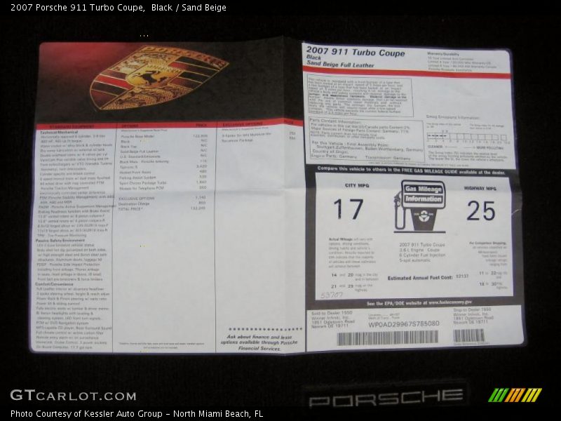  2007 911 Turbo Coupe Window Sticker